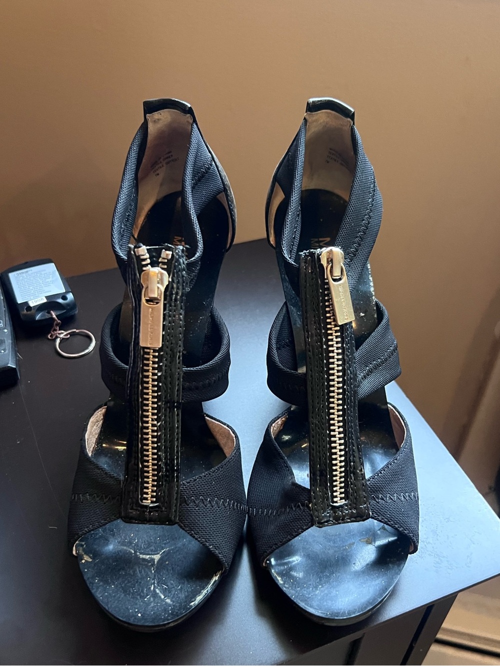 Michael Kors Black T-Strap Zip Detail High Heels - Picture 2 of 3